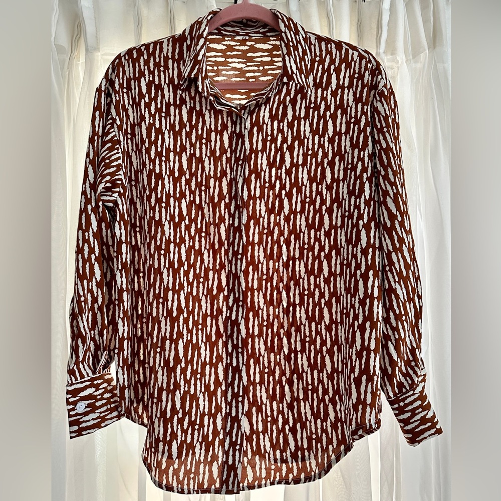 Women’s Long Sleeve Button Up Blouse by Shein. Rust Color, Hidden Buttons